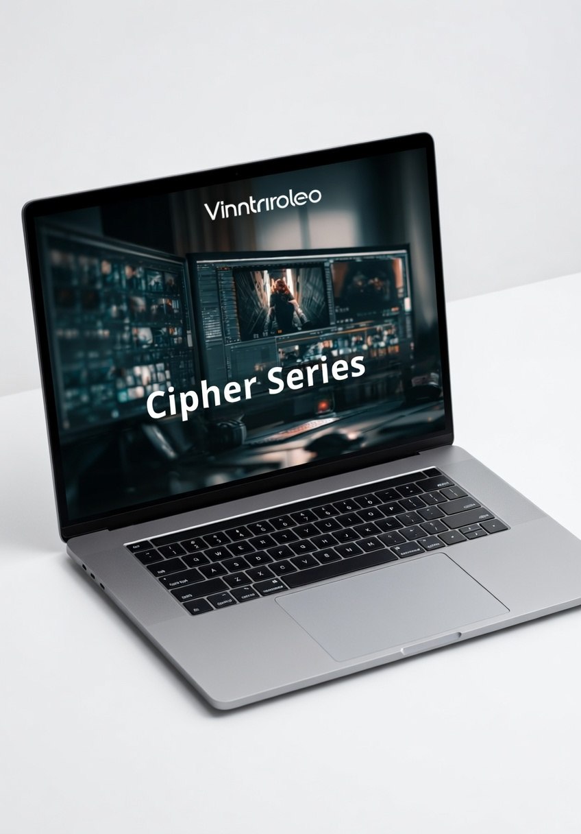 Laptop displaying Vintriroleo Cipher Series on a white background