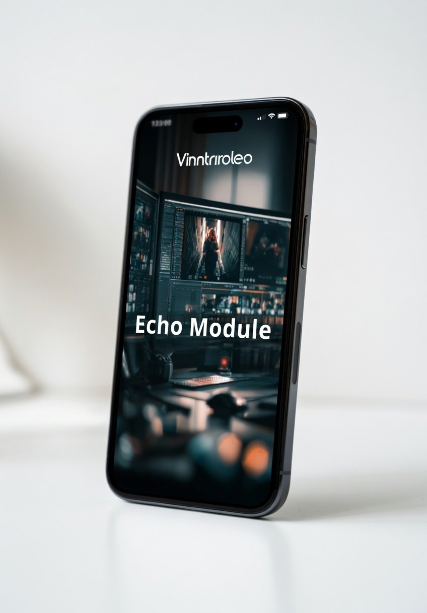 Phone displaying 'Vintriroleo' and 'Echo Module' on a white background