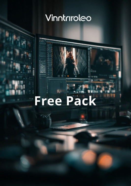 Video editing software interface with multiple monitors in a dark room, featuring the brand 'Vinntriroleo'.