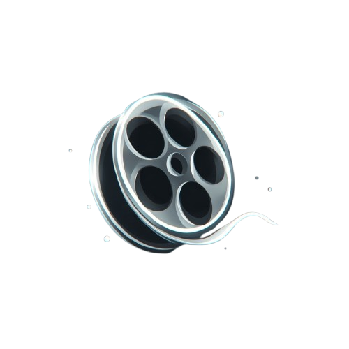 Close-up of a film reel on a white background