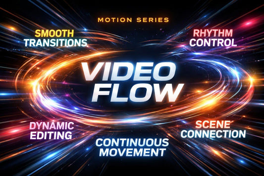 Promotional graphic for 'Video Flow' with motion series features on a dark background.