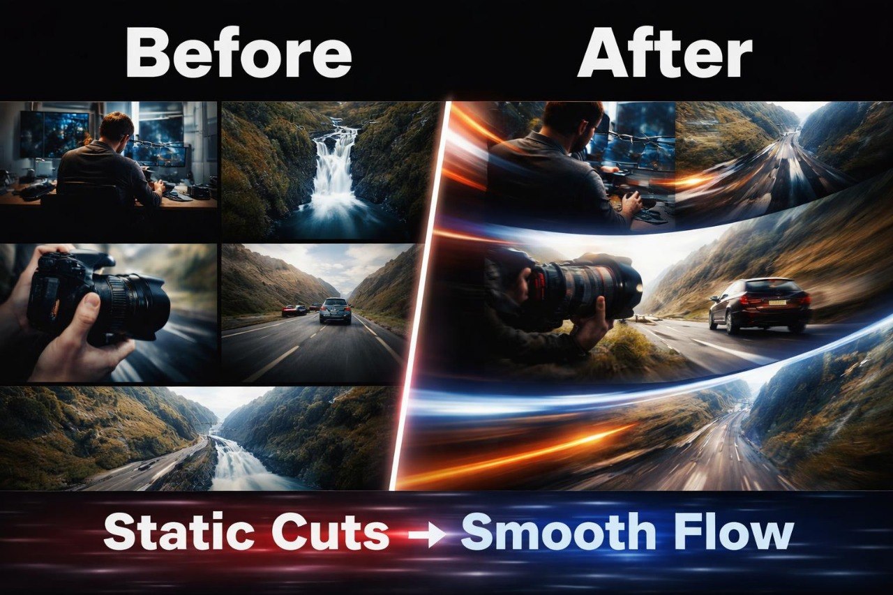 Comparison of 'Before' and 'After' effects on video editing with a focus on smooth flow.
