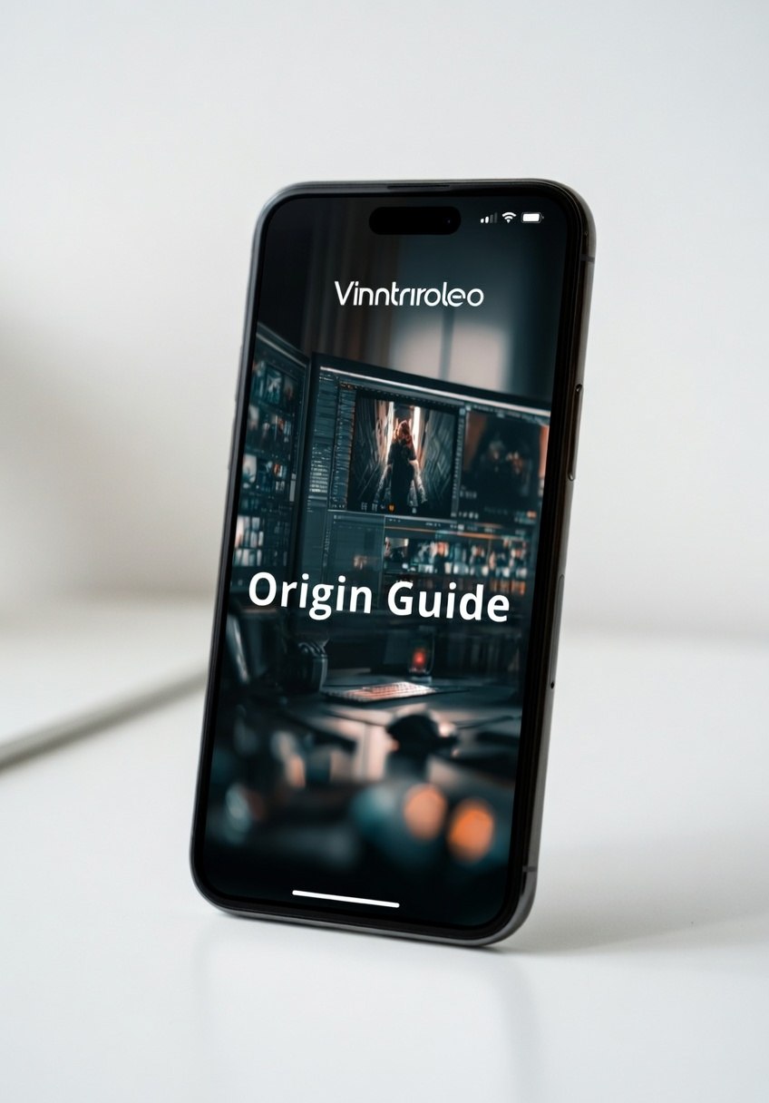 Phone displaying 'Vinntrivole' app with 'Origin Guide' on a white background