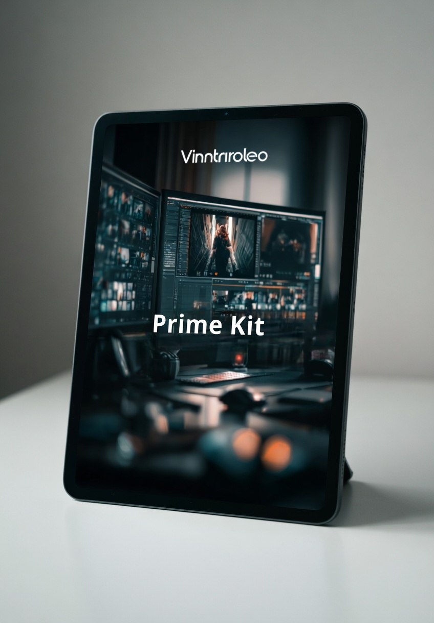 Vinntrirroleo Prime Kit on a stand with screen displaying video editing software.